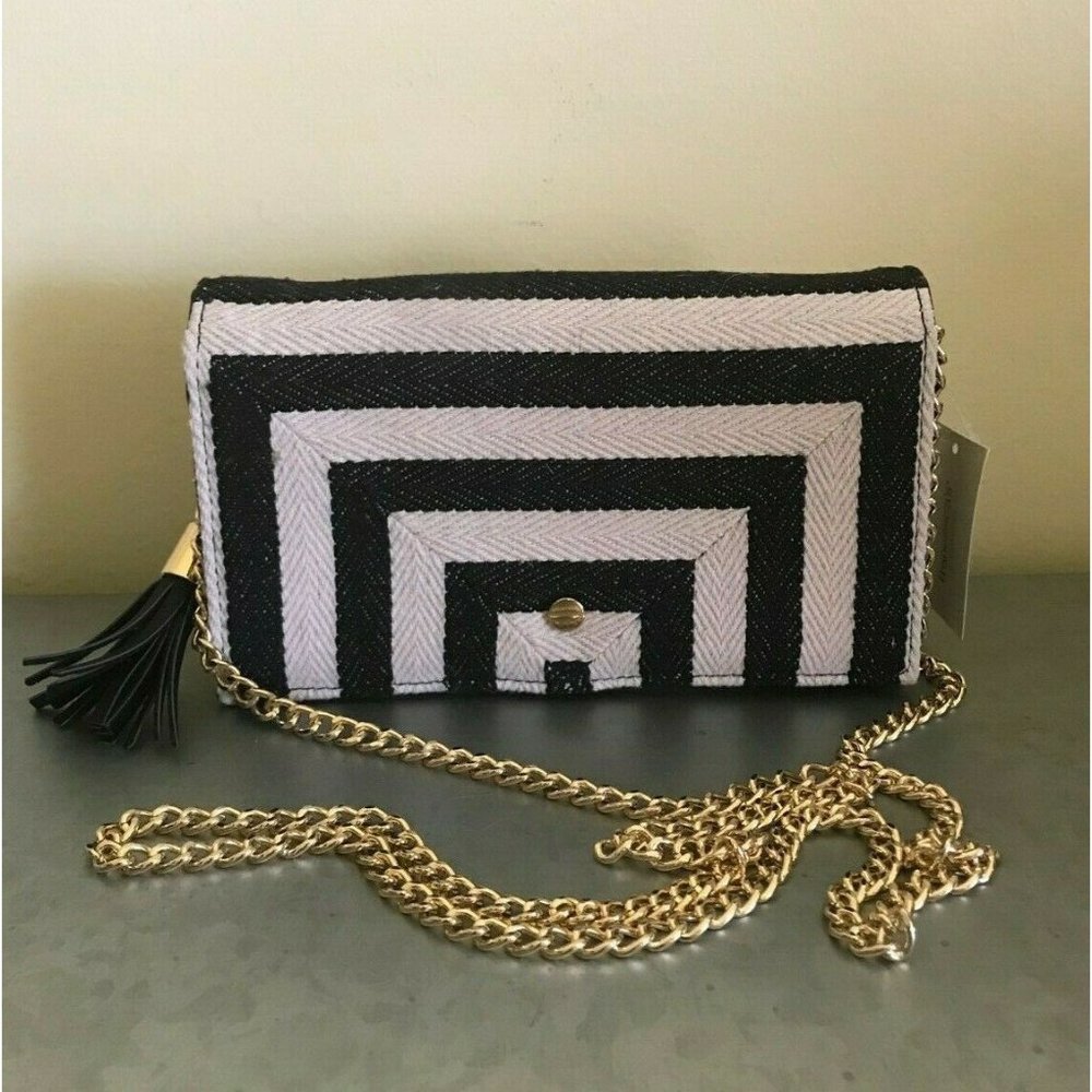 Francesca's Black and Beige Stripe Cloth Crossbody